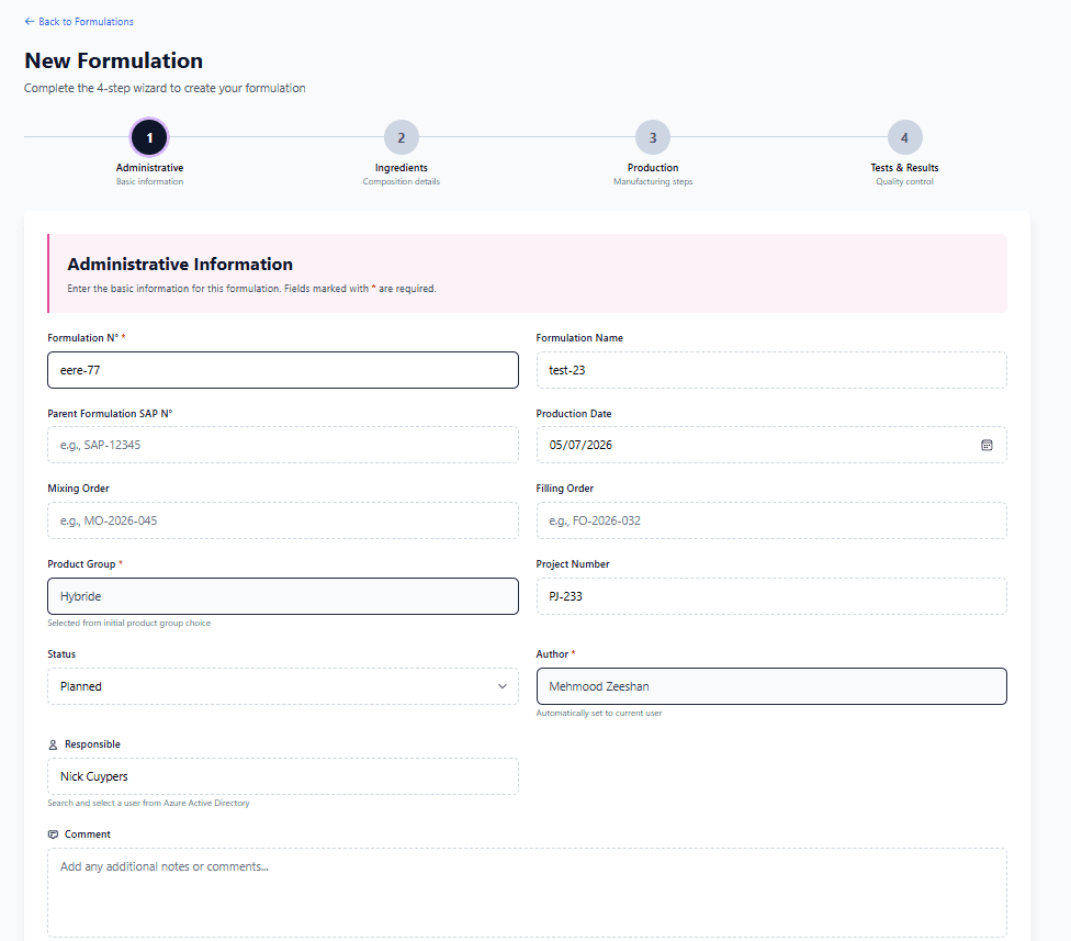 R&D Formulation Database screenshot 1