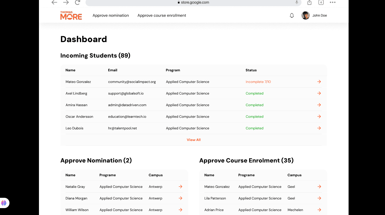 UniPortal screenshot 2
